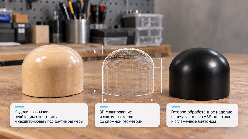 Повторение изделия: исходная деталь, 3D-сканирование и готовый корпус